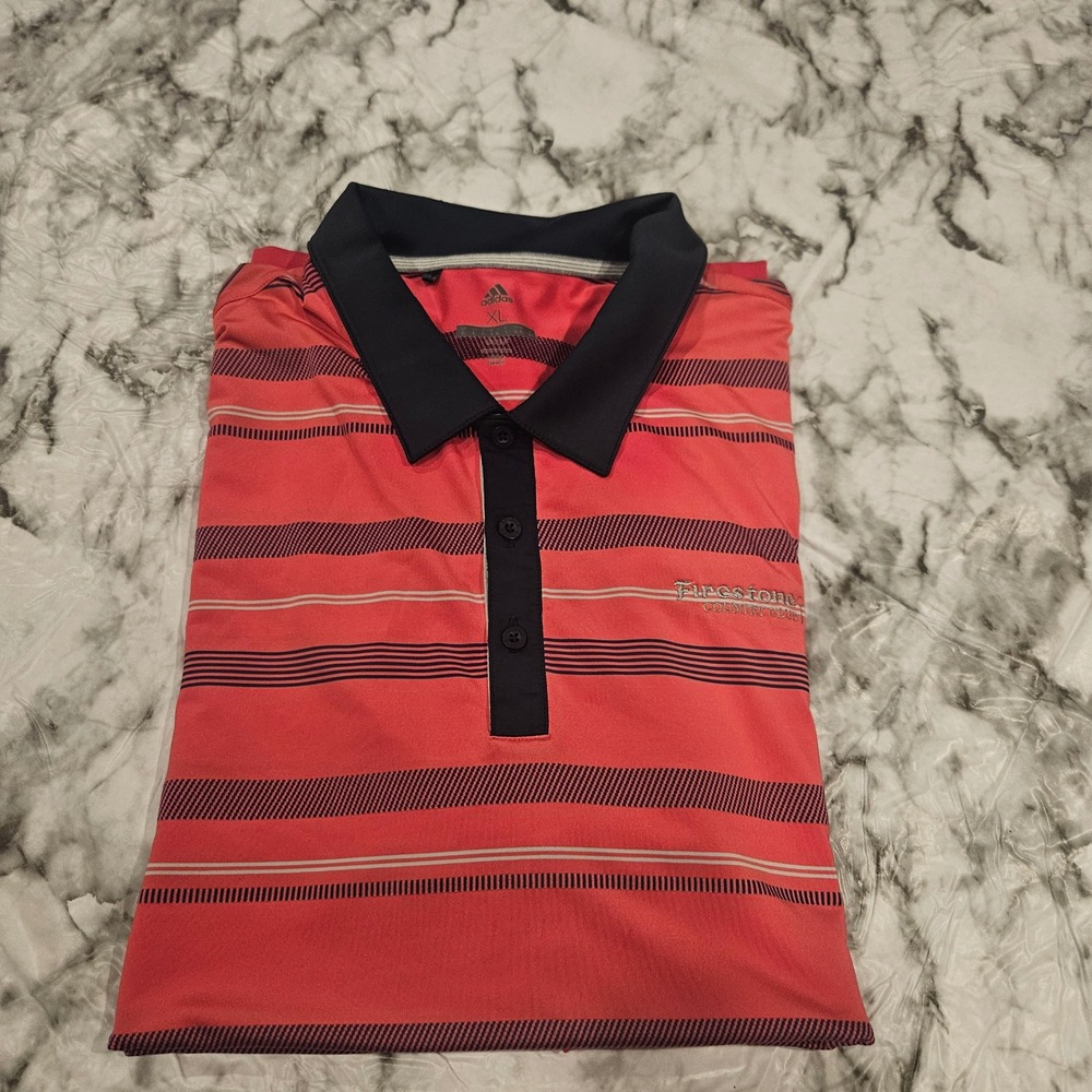 Adidas Men's XL Firestone Country Club Golf Polo Shirt Red Striped Short Sleeve